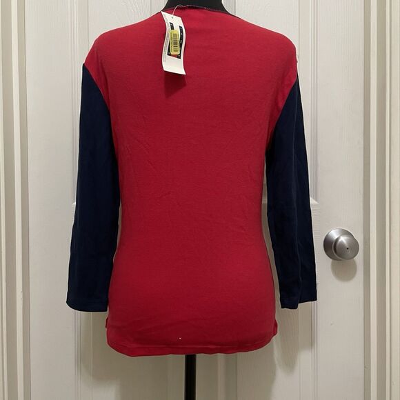Vintage Tommy Jeans Top 3/4 Sleeve Red‎ Blue Logo NWT RARE Y2K Deadstock Large - Picture 5 of 8
